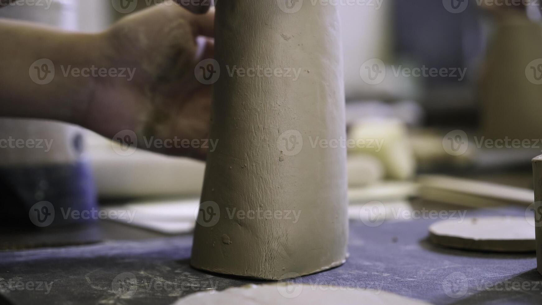 Crafting Beautiful Pottery Hands Skillfully Working with Clay to Create Artful Pieces. Stock Clip photo