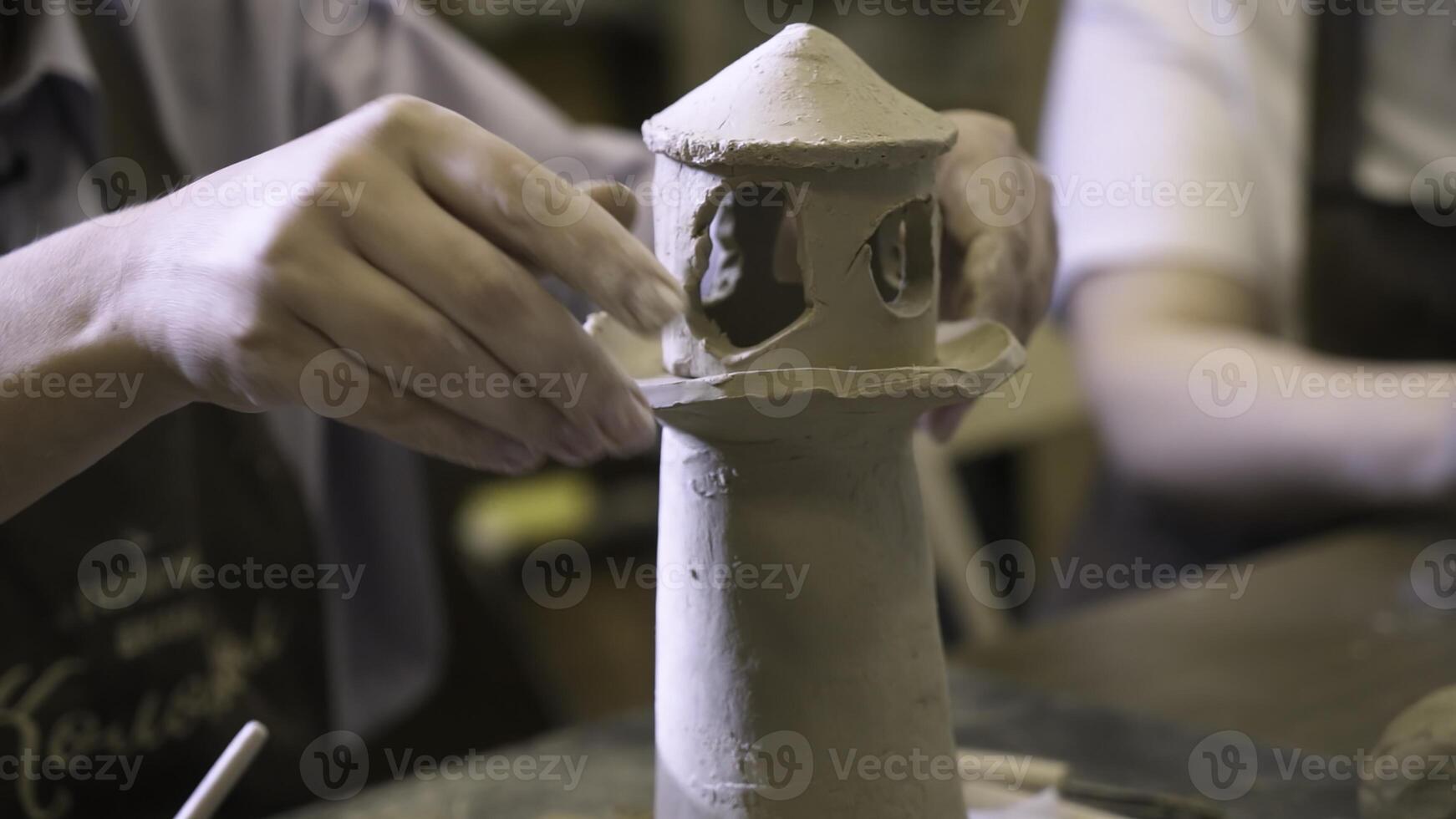 Crafting a stunning and impressive Tower Artistic Clay Work in Progress, alive with creativity. Stock Clip photo