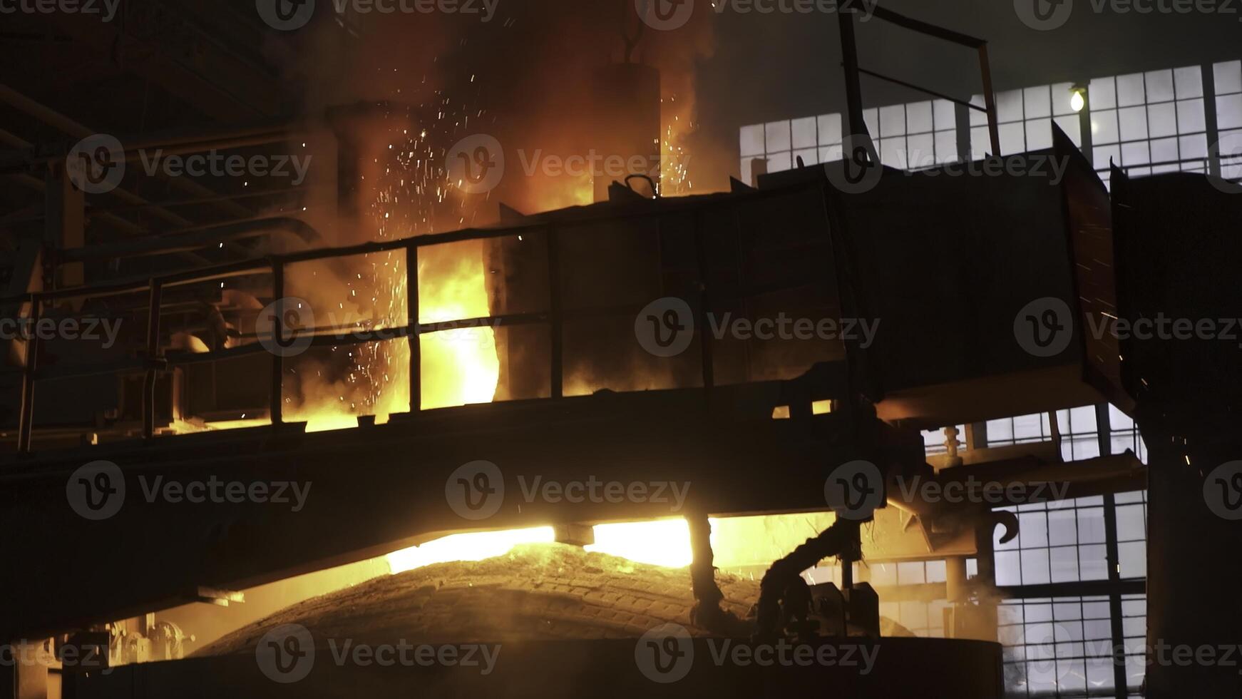 Molten Metal Pouring in a bustling Industrial Foundry, a hub of craftsmanship and heavy industry. Stock Clip photo