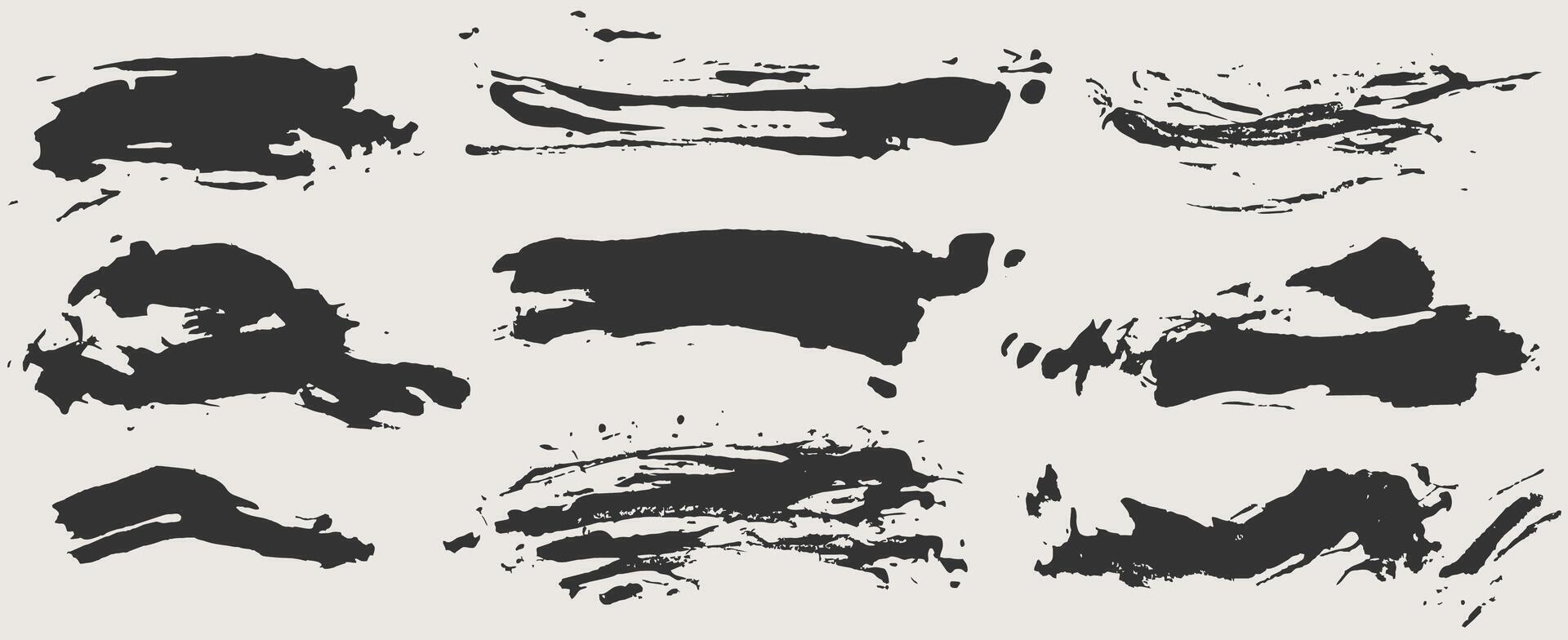 Different grunge brush strokes.Collection of artistic ink black paint hand made creative brush stroke isolated on white background vector