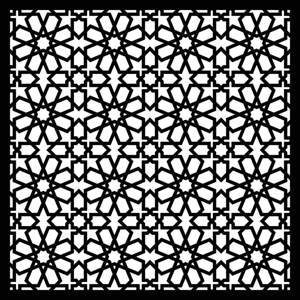 Arabic design grile. Template for laser cutting. Cnc router. Decorative Islamic girih panel with oriental geometric middle eastern pattern. Black and white texture vector