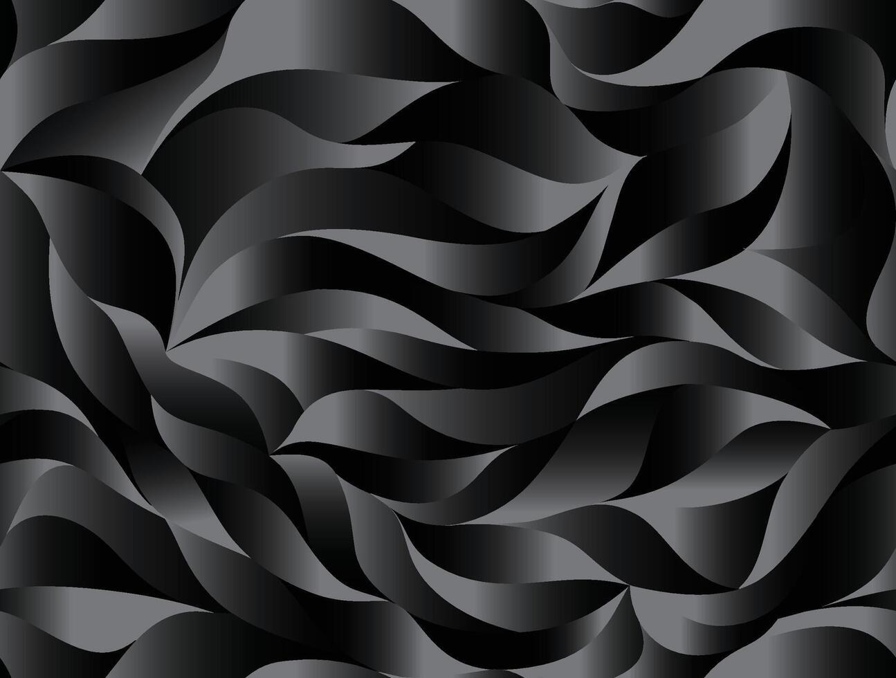 Petals pattern with wavy curved lines and scrolls on black background. Floral organic design for textile, fabric and wrapping. Trendy leaf abstract seamless geometric texture vector