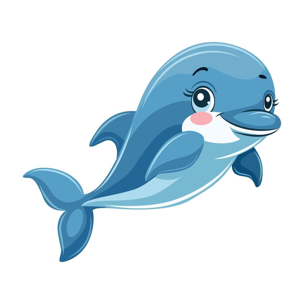 illustration of a dolphin in cartoon style. Cute smiling dolphin on a white background. vector
