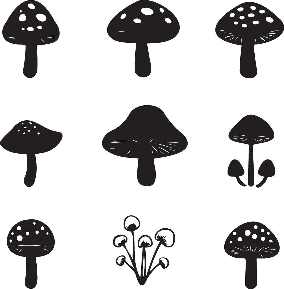 Mushrooms silhouette set on white background vector