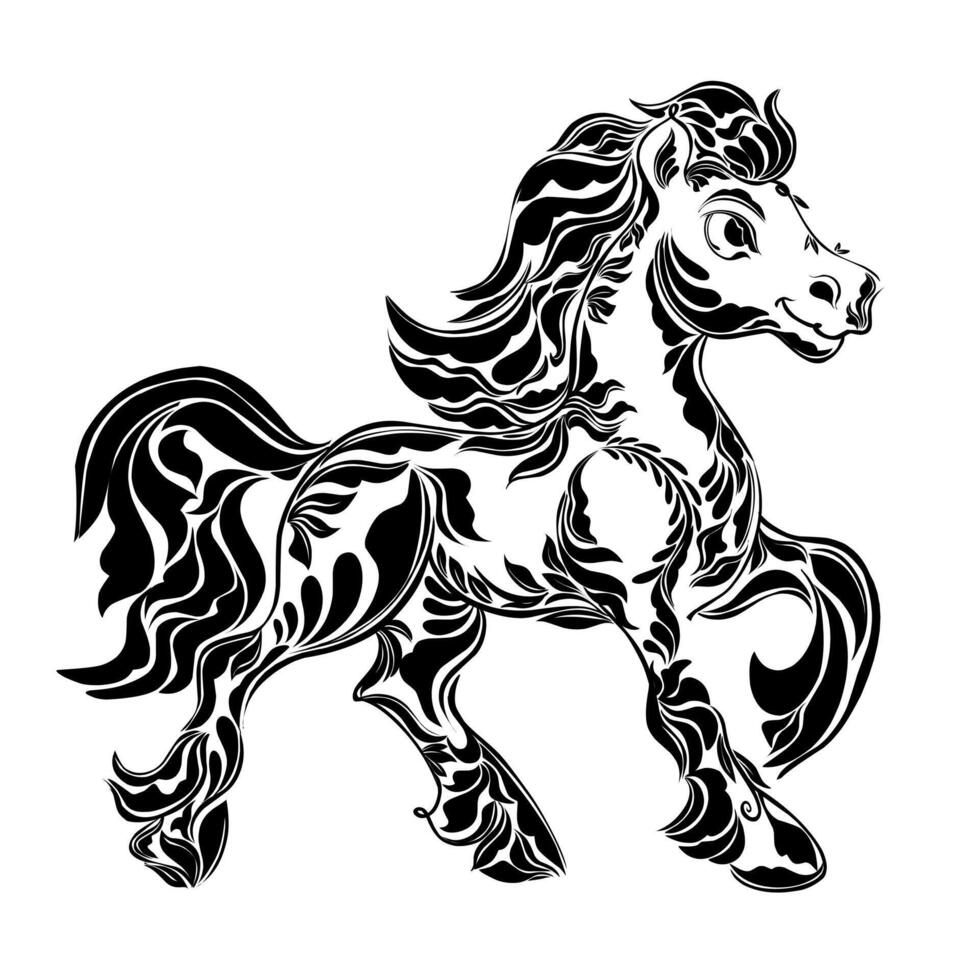 A horse with a long mane and a black and white design vector