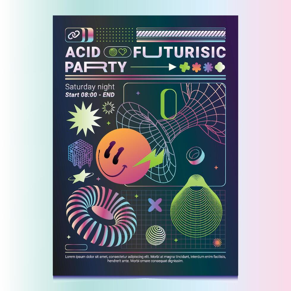 Acid aesthetic poster in gradient style vector