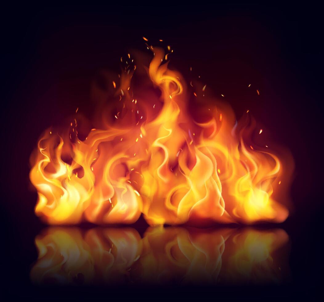 Fire flames and effects in realistic illustration vector