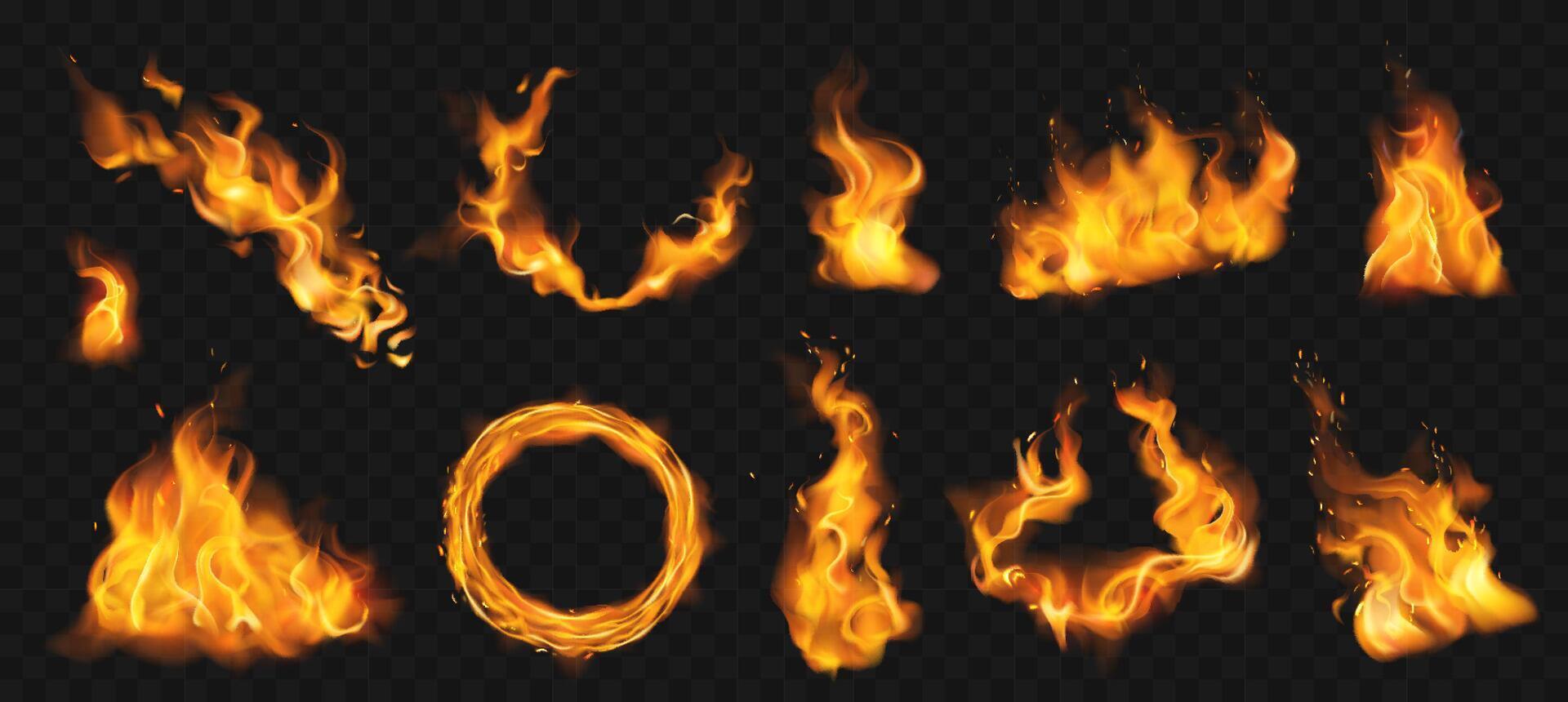 Fire flames and effects realistic set vector