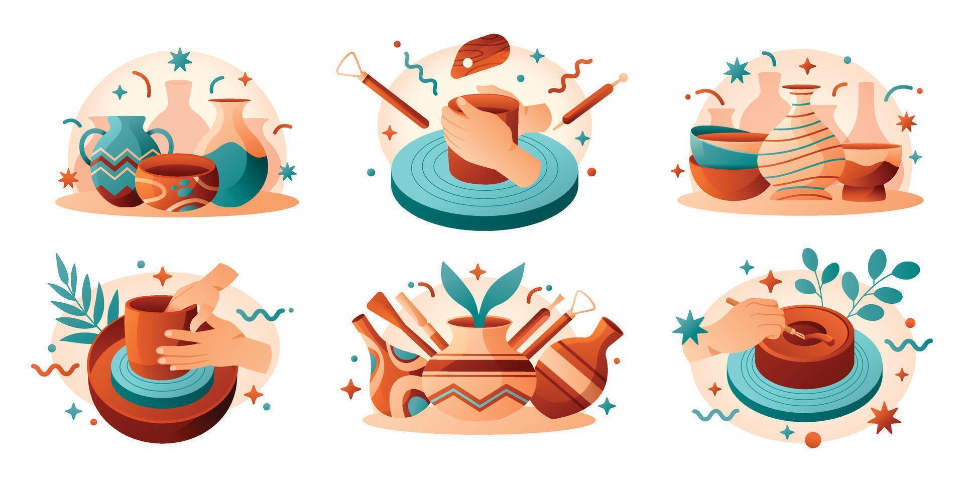 Pottery compositions in flat design vector