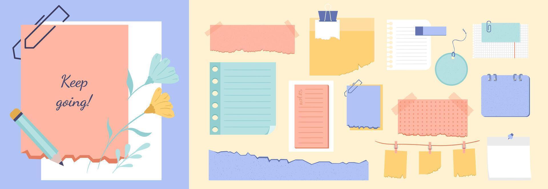 Paper notes icon collection in flat design vector