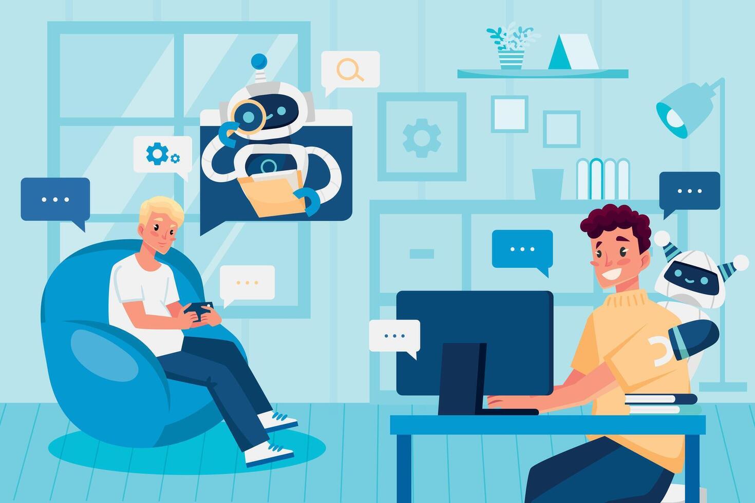 Modern Office Interaction with Robots vector