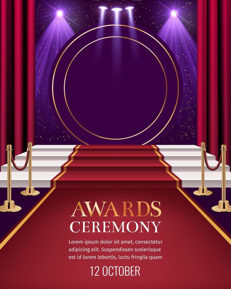 Red carpet realistic vertical poster template vector