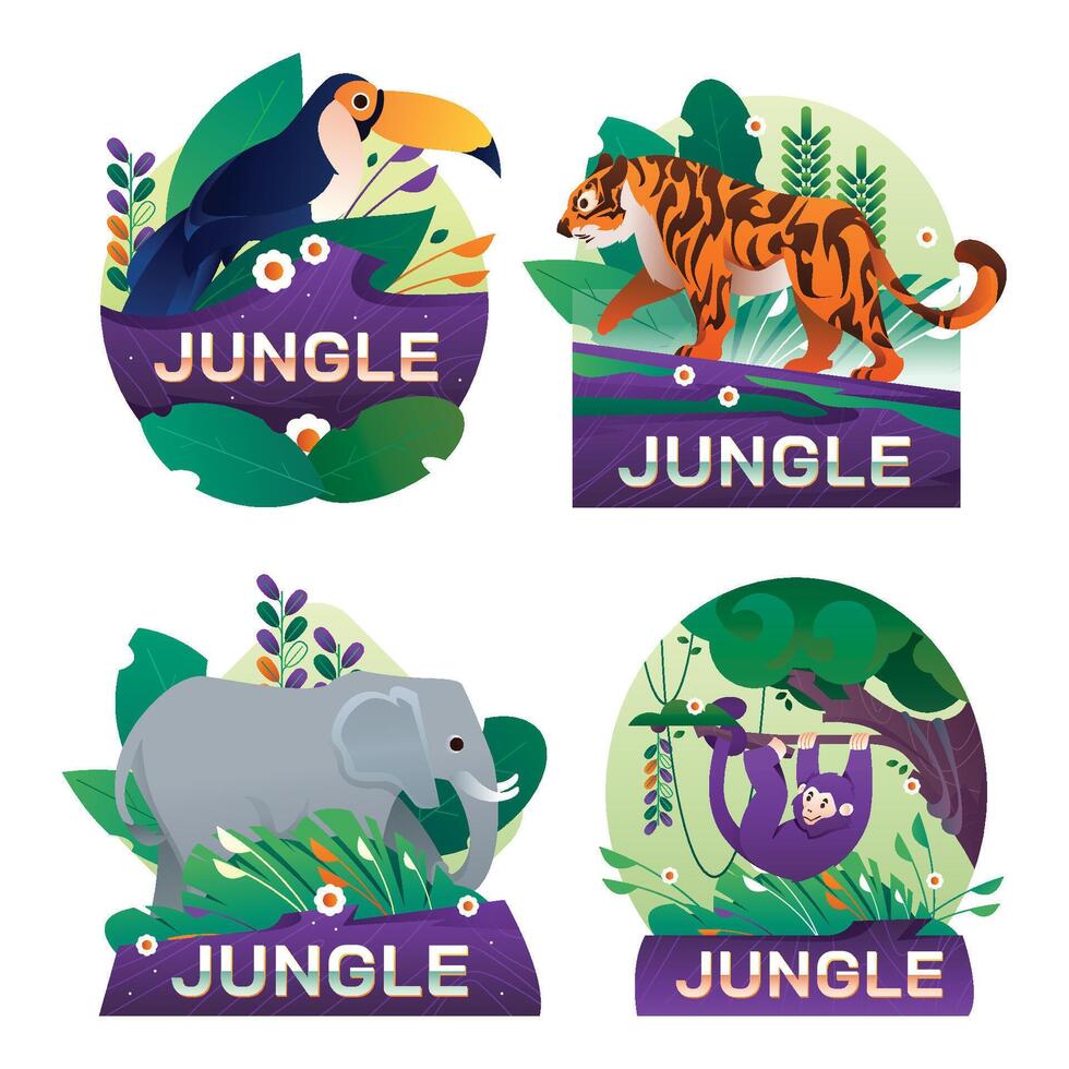 Jungle label collection in gradient style vector