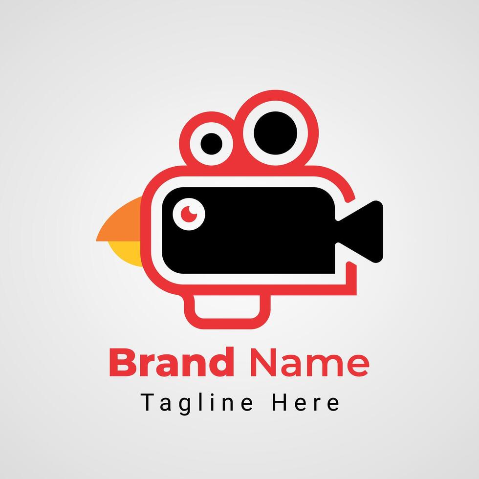 Rooster Film Camera Logo, combination of camera for movie and Rooster vector