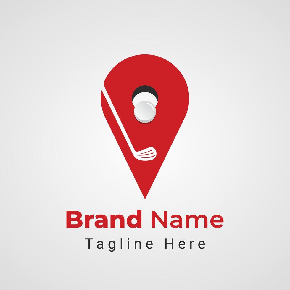 Pin Golf Logo, Combination of Location Pin Symbol with ball and stick golf vector