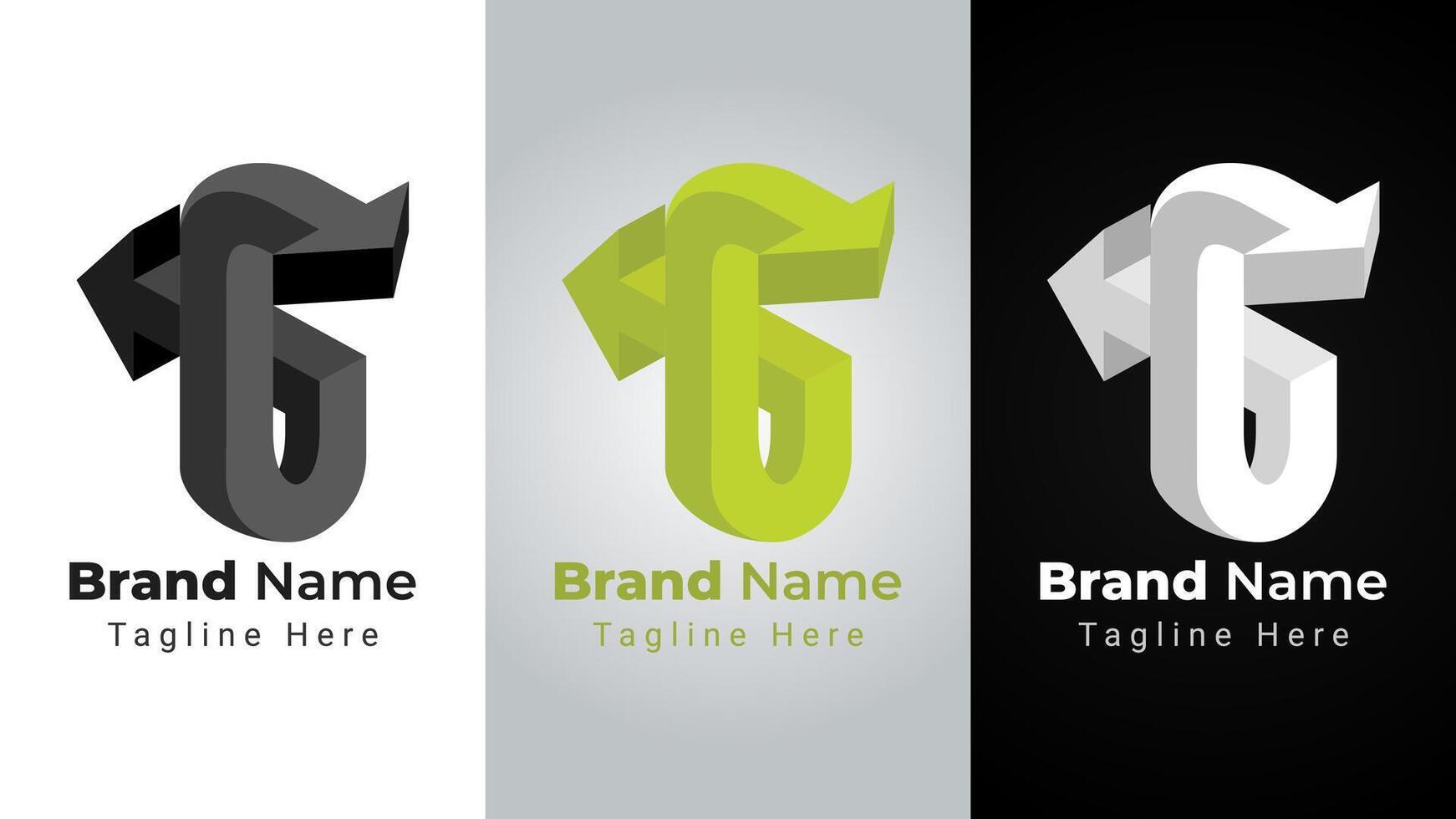 Letter G Impossible Arrow Logo, Elegant and simple logo of letter G shaped logo combined with arrow or direction with 3D shape impossible perspective style vector