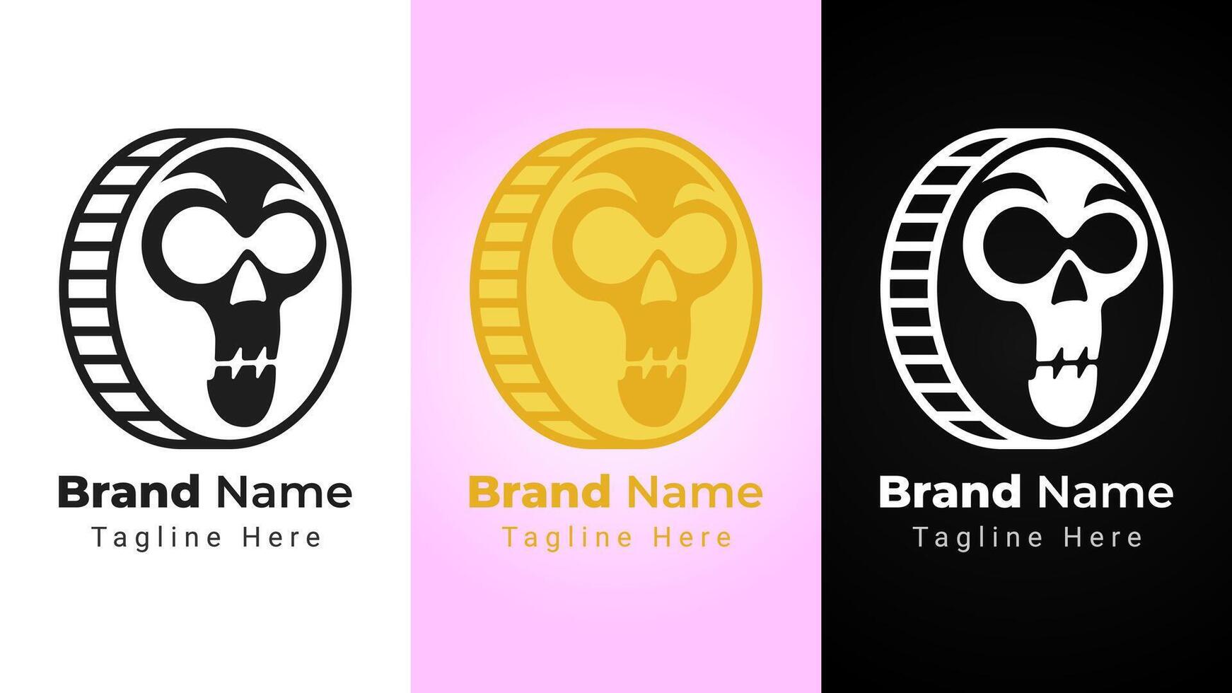 Skull Coin Logo, combination between skull and coin. Can be used as media entertainment brand identity vector