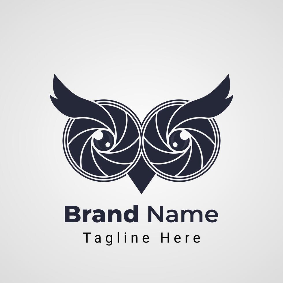 Owl Camera Logo, combination of two camera lens shaped Owl head vector