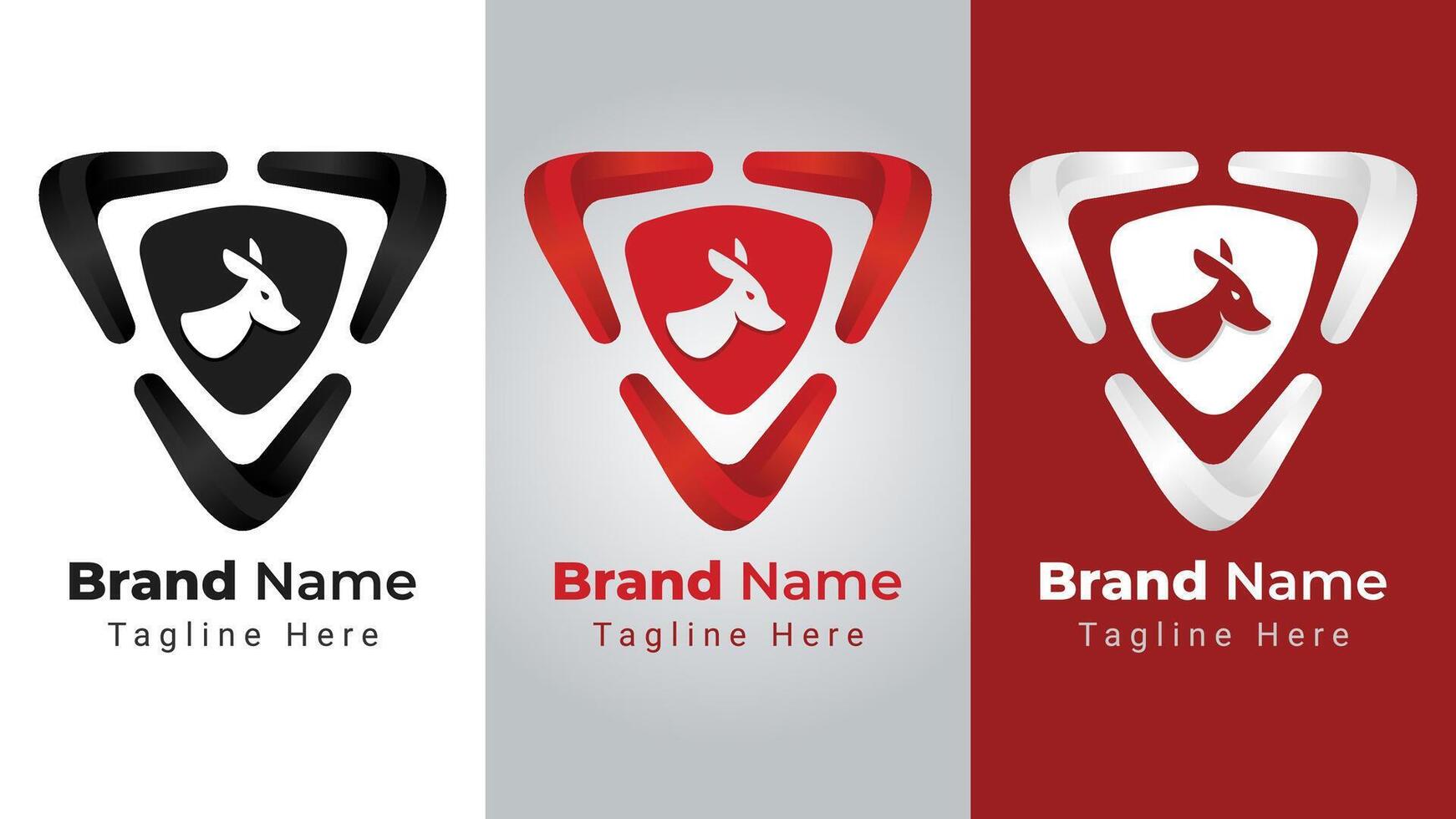 Boomerang Shield Logo, combination of 3 boomerangs arranged to form shield symbol and negative space kangaroo animal in center vector