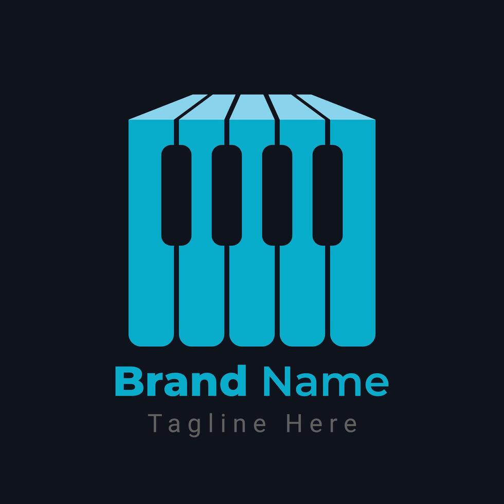 Piano Waterfall Logo, combination of waterfalls flowing from top to bottom and forming a piano vector