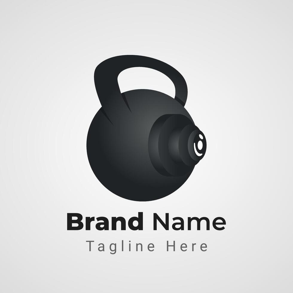 Gym Camera Logo, combination of camera and kettlebell vector