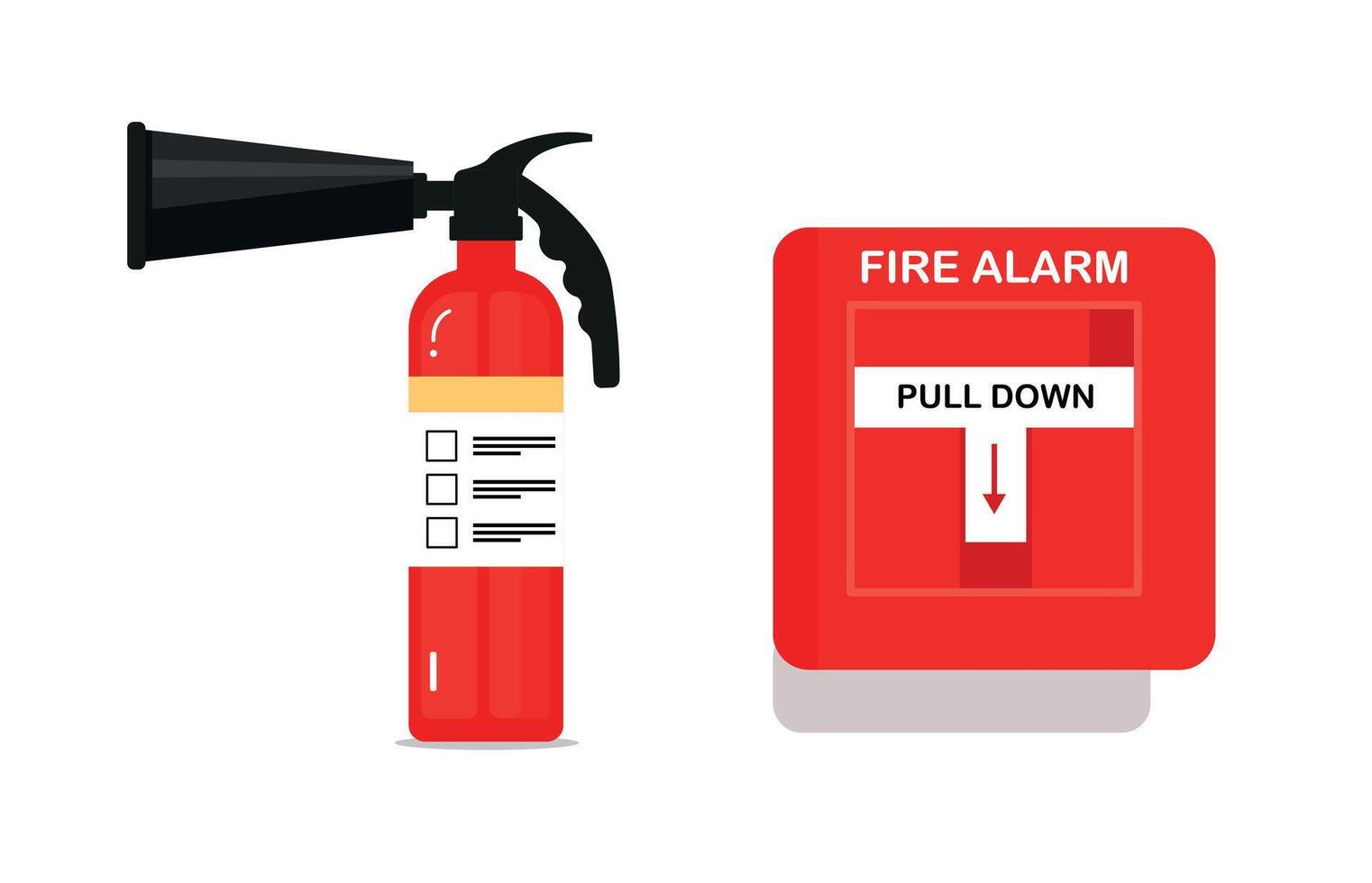 Fire extinguisher and firefighter Alarm Safety Equipment isolated on White. Graphics vector