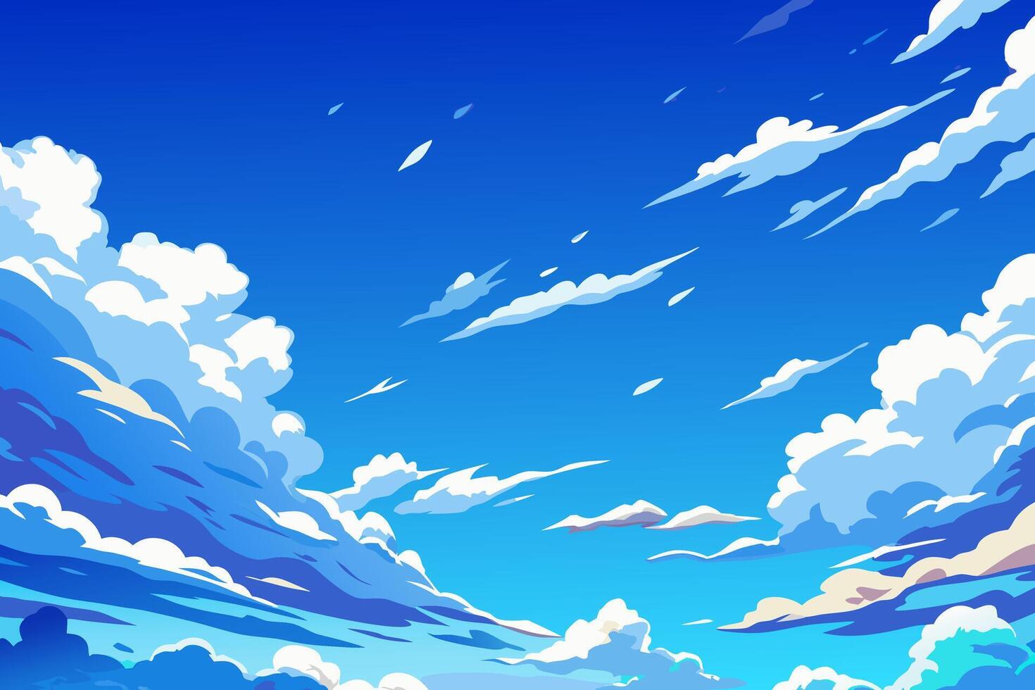 An anime style illustration of a blue sky with clouds vector