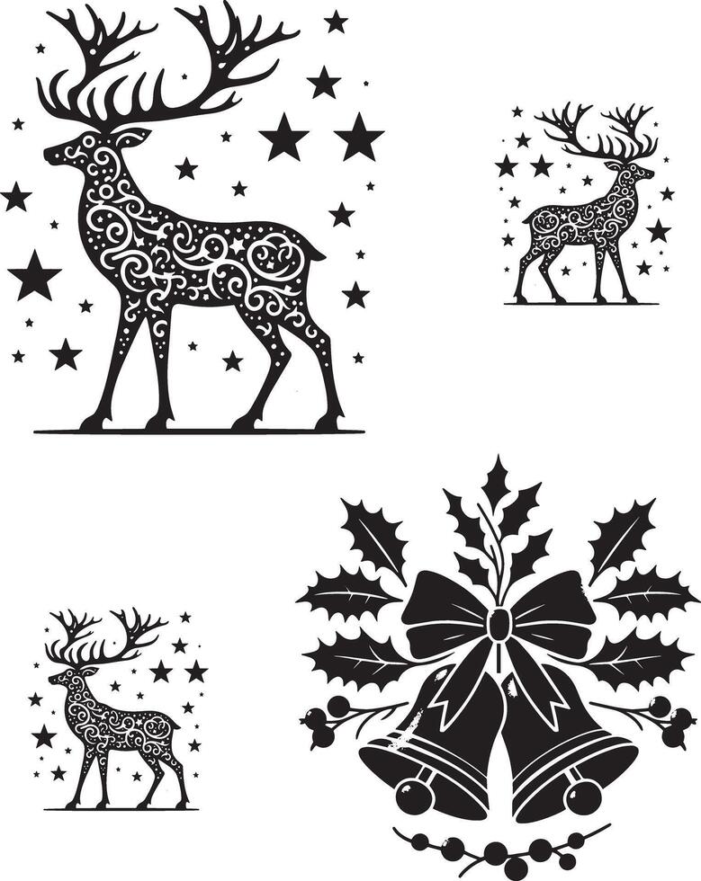 Deer with a star on its head flat christmas season elements silhouette vector