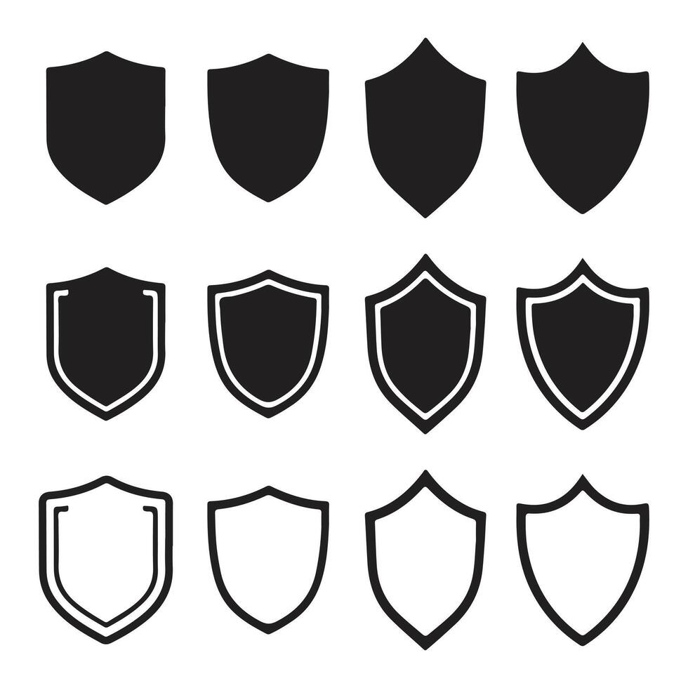 Shield icon set. Protect shield security line icons. Badge quality symbol, sign vector