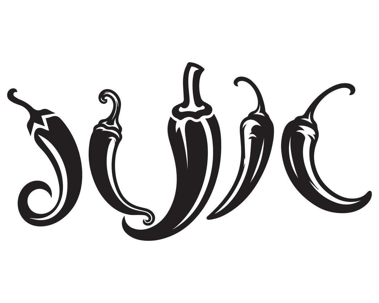 Set of hot chili silhouette peppers, isolated vector