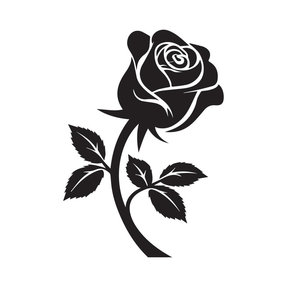Rose Black Color Silhouette and Flat Rose Flower icon Elegant vector