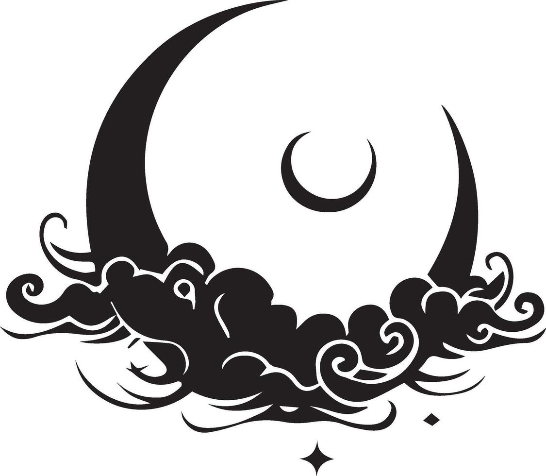 a crescent with clouds and stars on it vector