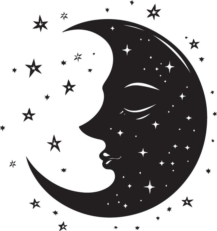 the moon is in the shape of a woman's face with stars around it vector