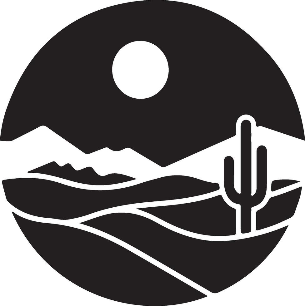 a black and white logo of a desert landscape with a cactus vector
