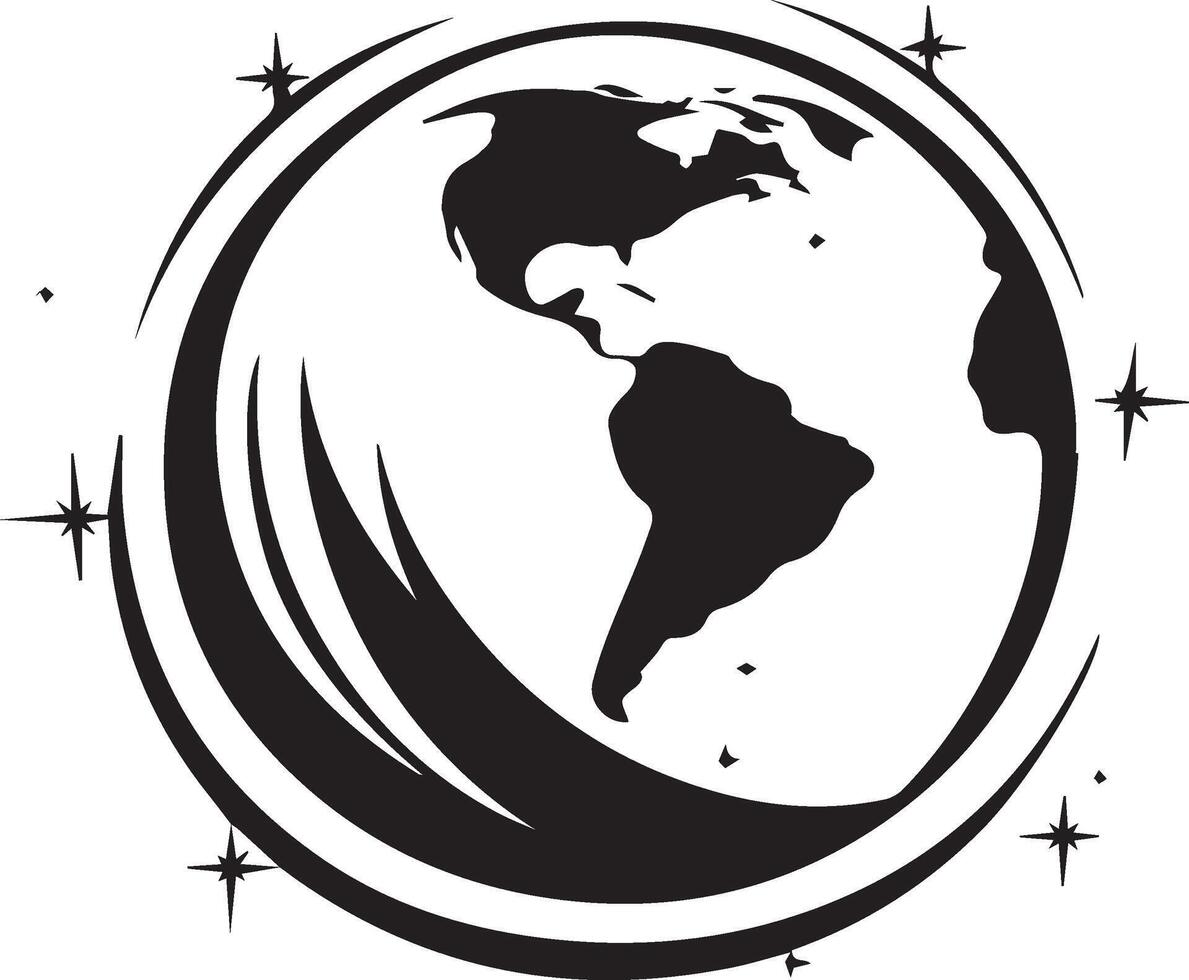 the earth is in a black and white logo vector