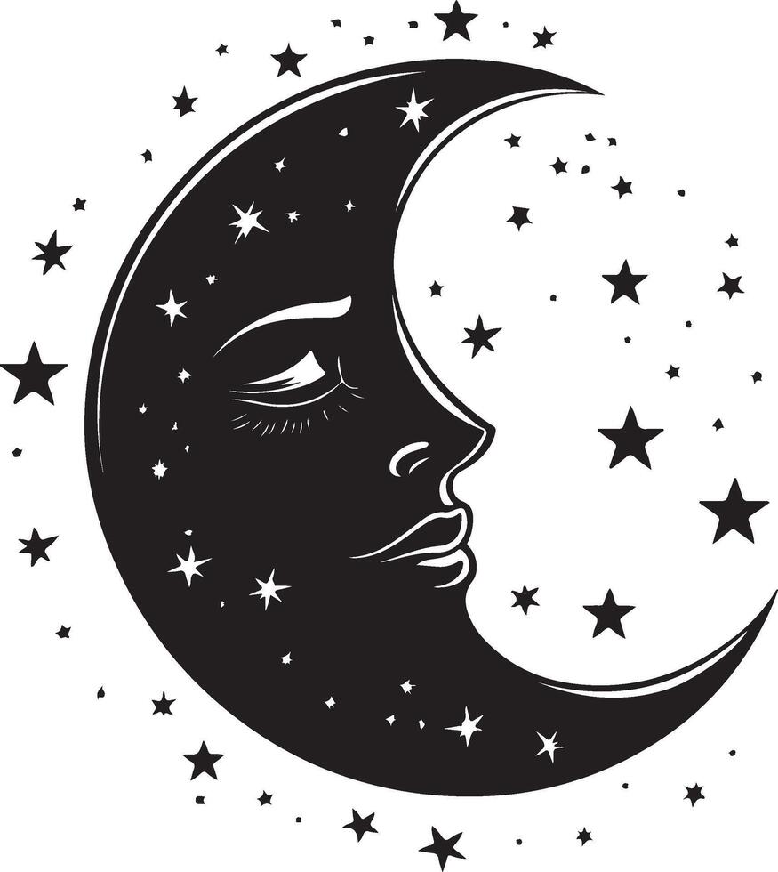 the moon with a face and stars on it vector