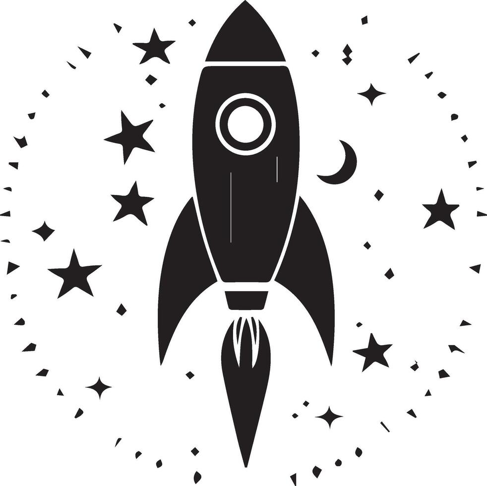a black and white illustration of a rocket ship vector