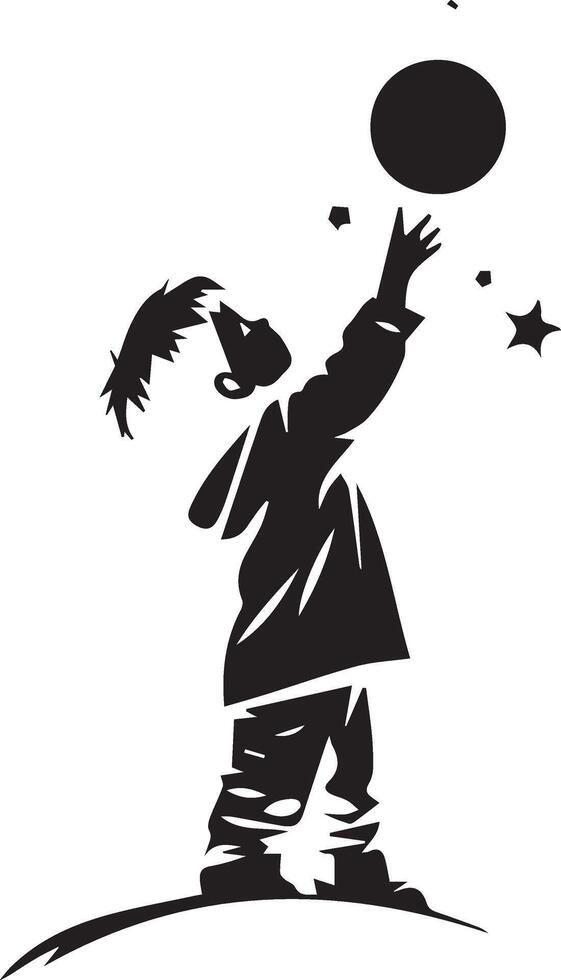 a silhouette of a boy reaching for a star vector