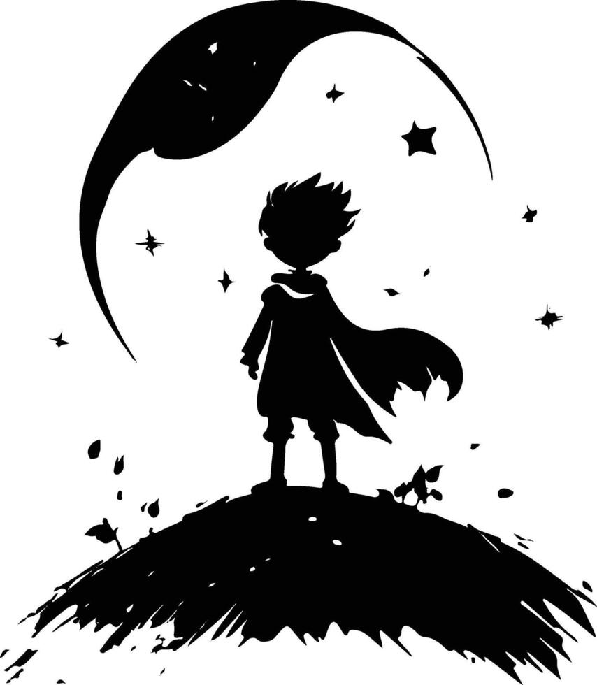 black and white little prince shillute vector