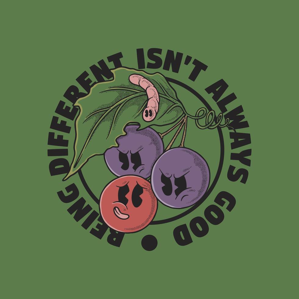 retro cartoon emblem of 2 grapes and cherry fruits vector