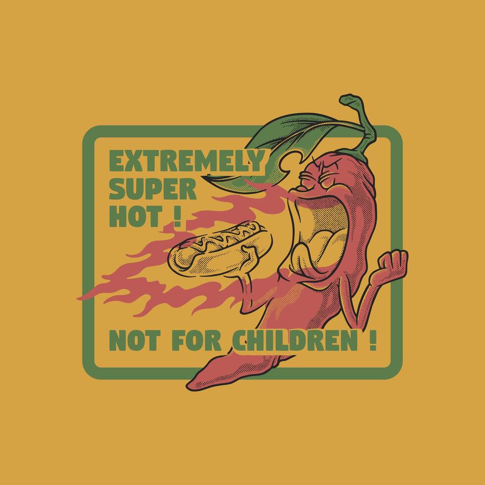 retro cartoon emblem of chilli fire off his hotdog vector