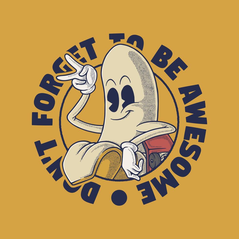 retro cartoon emblem of cool pose banana vector