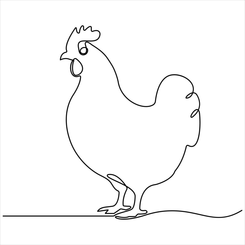 Continuous single line drawing of chicken chicken hen simple outline style illustration vector