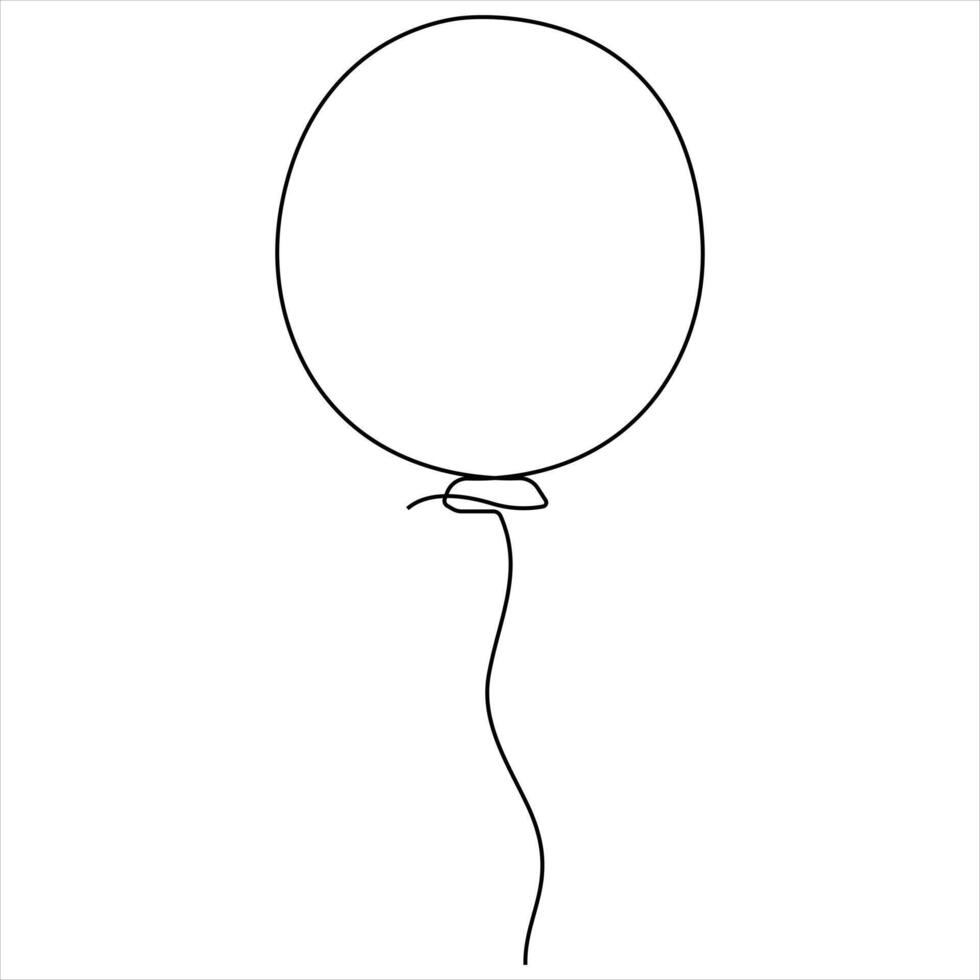 Single line continuous drawing of birthday celebration balloon holiday party decoration concept design sketch outline drawing illustration vector