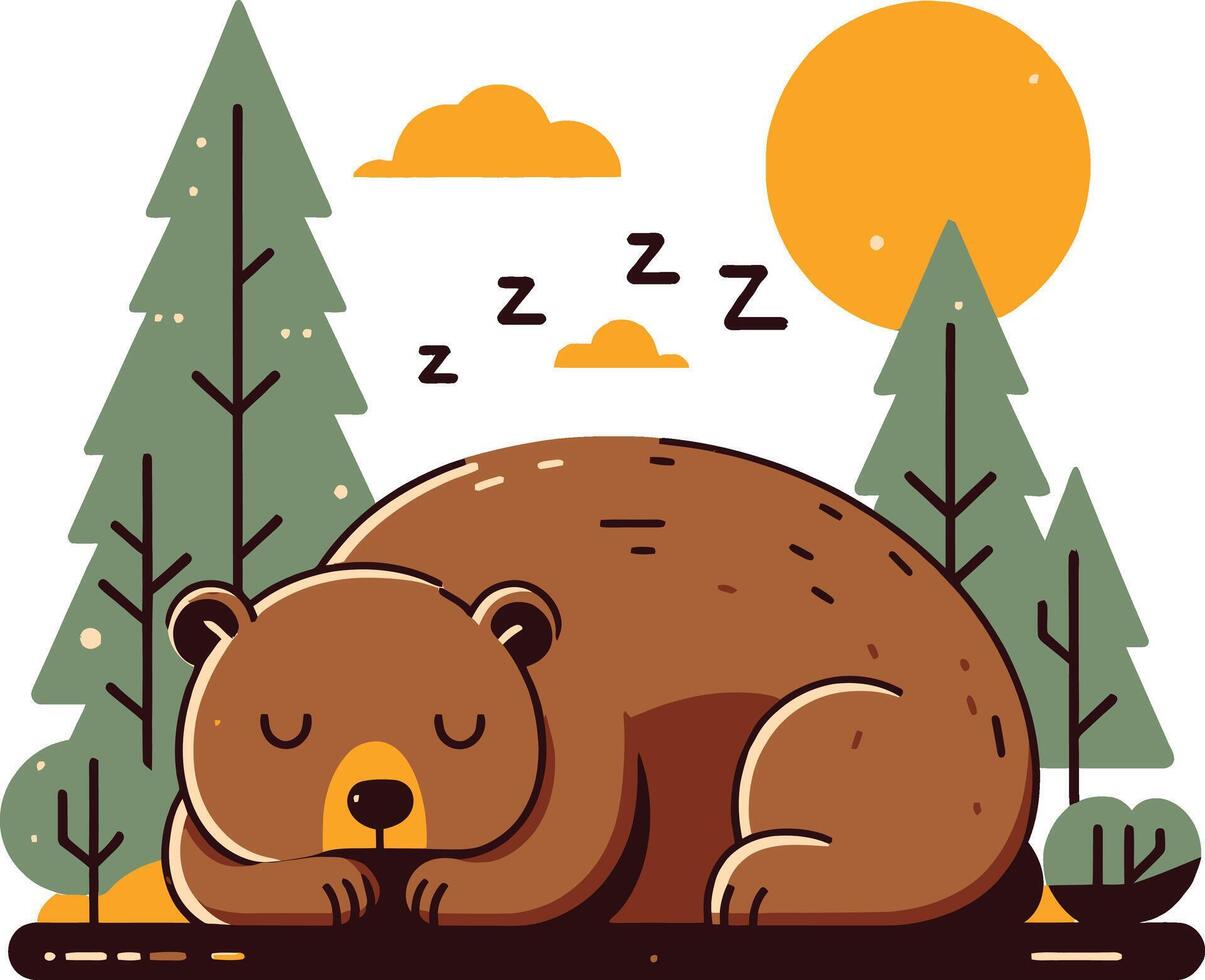 A cartoon bear sleeping in the forest vector