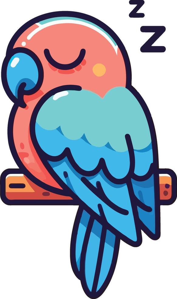 A cartoon bird sleeping on a branch vector