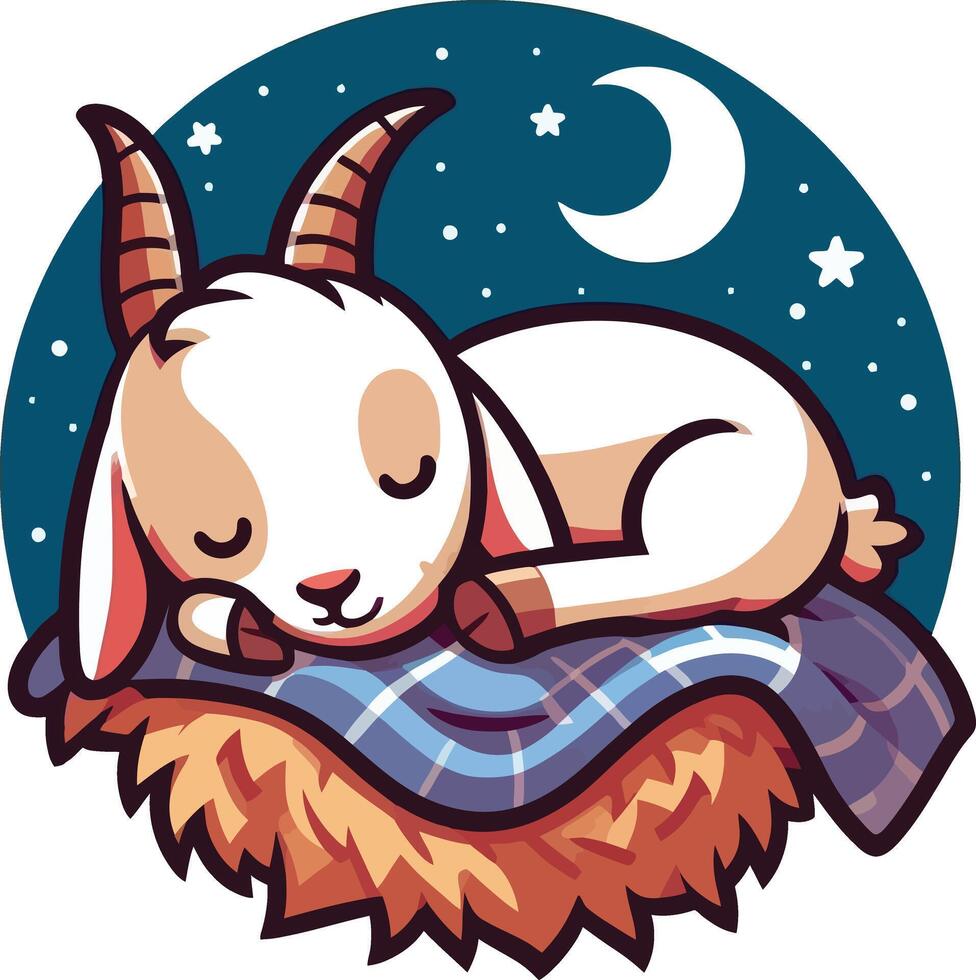 A cartoon goat sleeping on a blanket vector