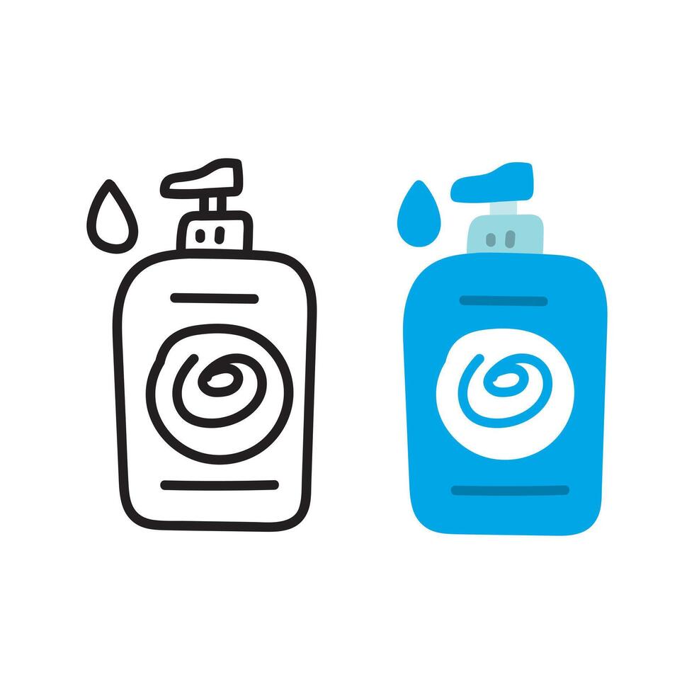 Hand sanitizer. Outline and flat icons. Hand drawn illustration on white background. vector