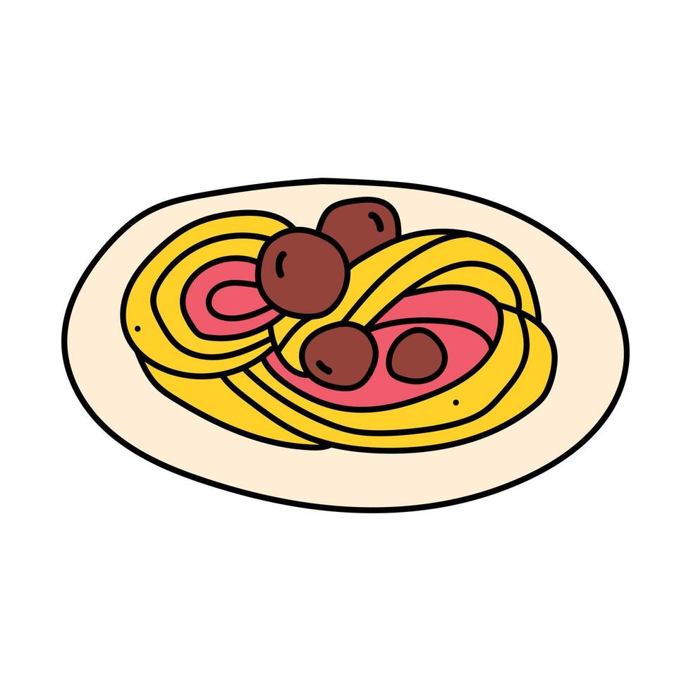 Spaghetti with meatballs. Italian dish. illustration. Concept for cafe, restaurant. vector