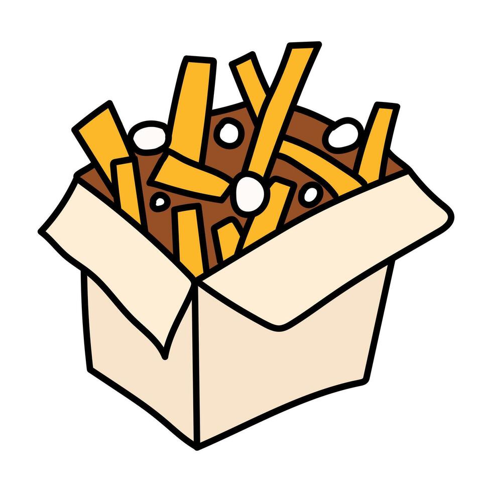Poutine. Canadian dish. hand drawn illustration. Concept for cafe, restaurant. vector